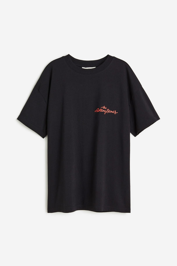 H&M Oversized Printed T-shirt Black/the Rolling Stones