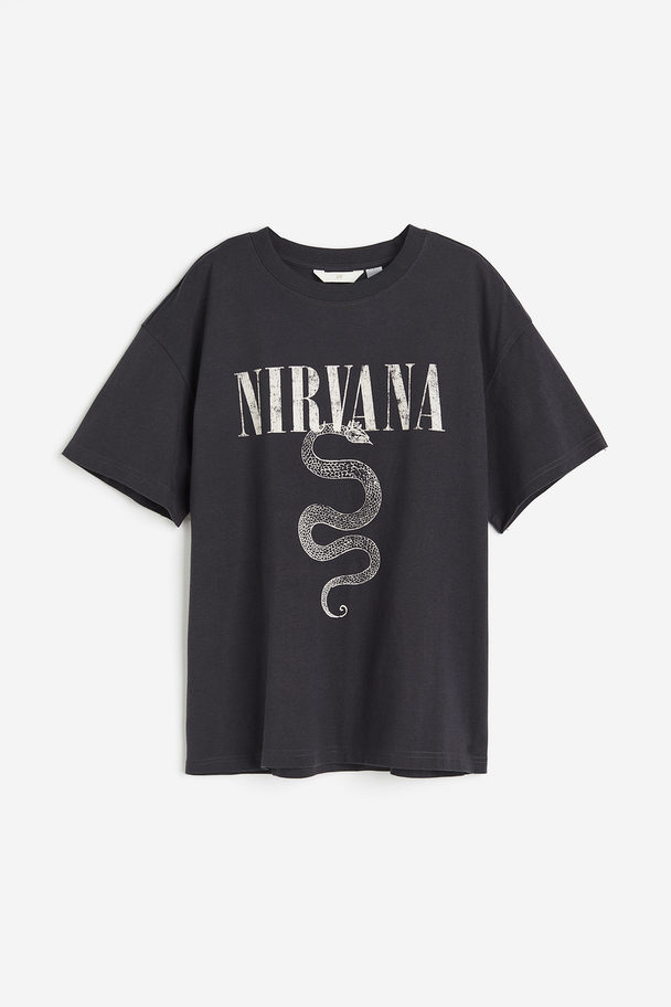 H&M Oversize-T-Shirt mit Druck Dunkelgrau/Nirvana