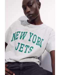Oversized Printed T-shirt Light Grey Marl/new York Jets