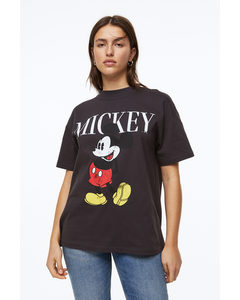 Oversized Printed T-shirt Dark Grey/mickey Mouse