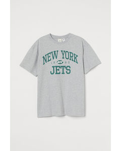 Oversized T-shirt Med Tryk Lysegråmeleret/new York Jets
