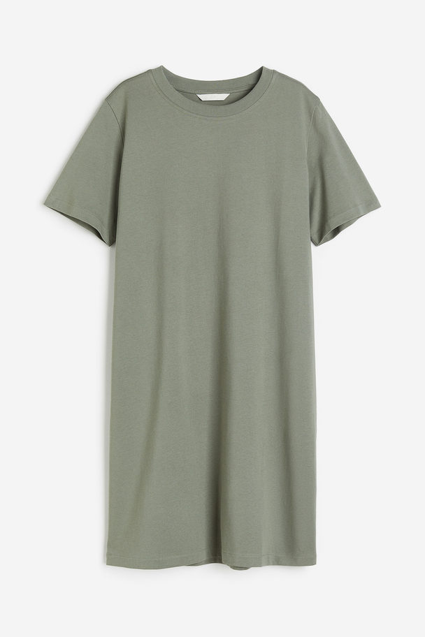H&M T-Shirt-Kleid aus Baumwolle Salbeigrün