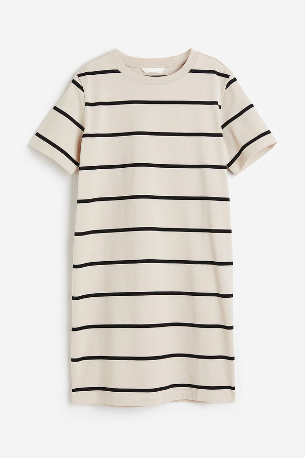 H&M T-Shirt-Kleid aus Baumwolle Hellbeige/Schwarz gestreift