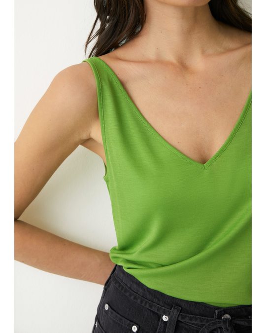 & Other Stories Ribbed V-neck Top Green