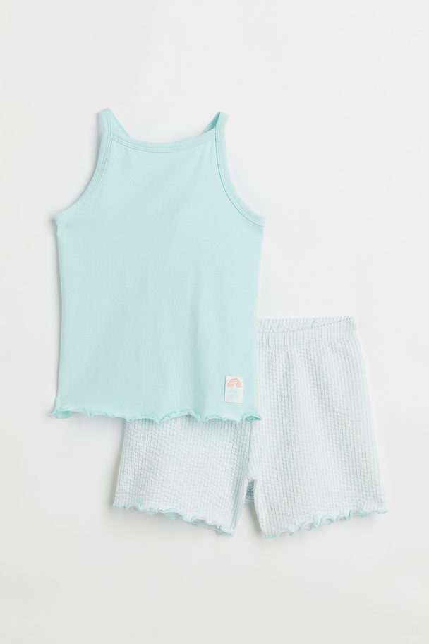 H&M Pyjama Vest Top And Shorts Light Turquoise