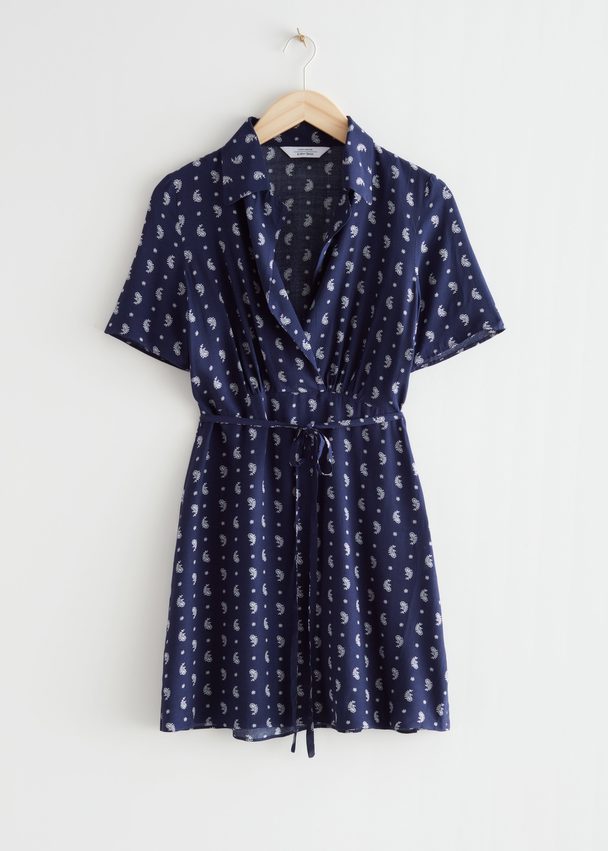 & Other Stories Printed Collared Mini Dress Blue Print
