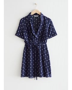 Printed Collared Mini Dress Blue Print