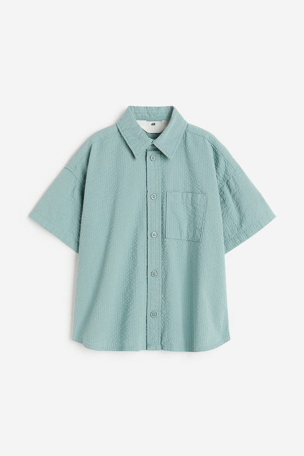 H&M Linen-blend Poplin Shirt Mint Green