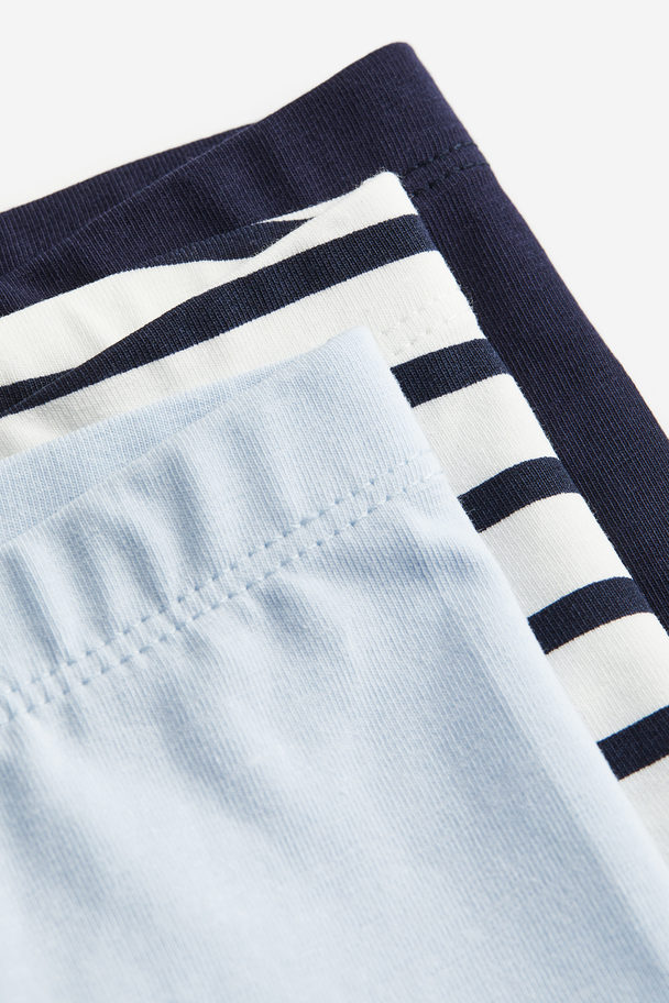 H&M 3-pack Cotton Leggings Navy Blue/striped