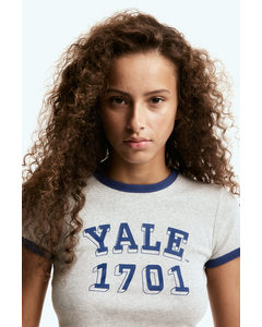T-Shirt mit Print  Hellgraumeliert/Yale