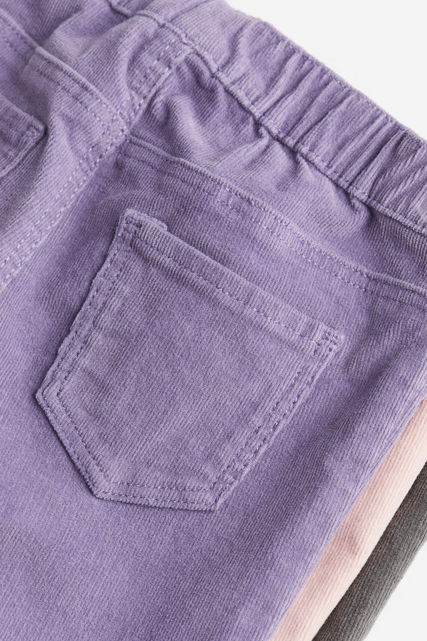 H&M 3-pack Corduroy Treggings Purple/pink