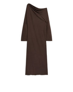 Off-shoulder Midi Dress Dark Brown