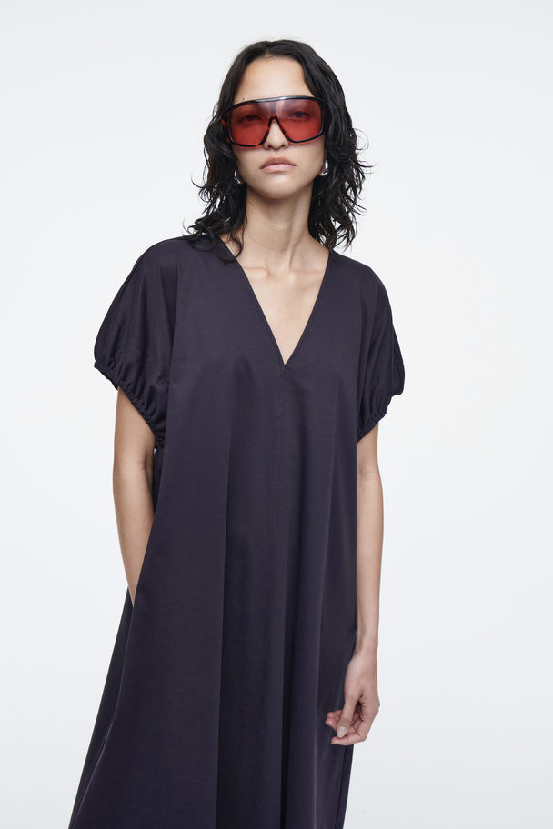 COS Oversized Ruched V-neck Dress Navy