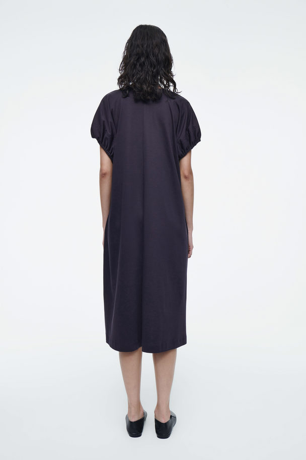 COS Oversized Ruched V-neck Dress Navy