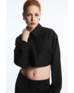 Oversized Cropped Wool Overshirt Black