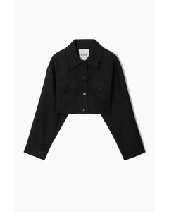 Oversized Cropped Wool Overshirt Black