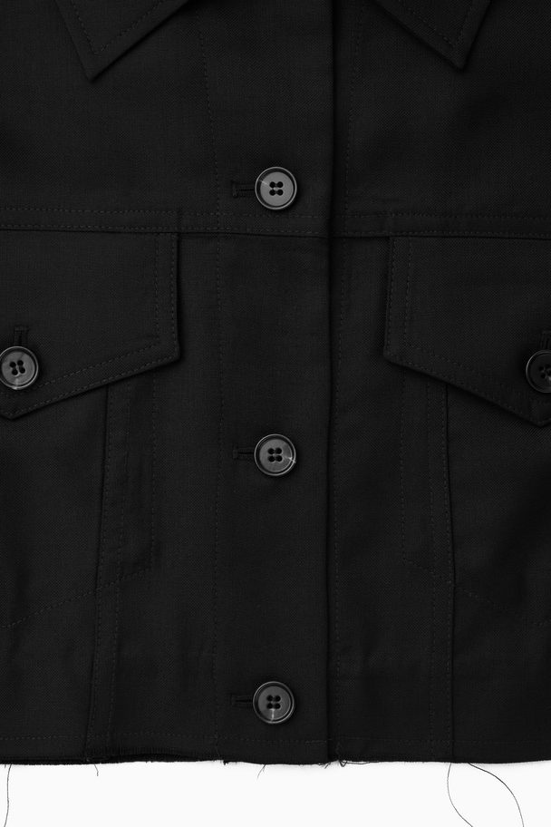 COS Oversized Cropped Wool Overshirt Black