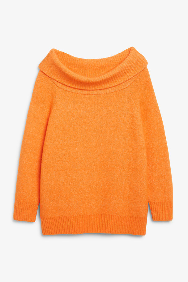 Monki Off-shoulder Orange Knit Sweater Orange