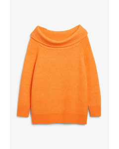 Off-shoulder Orange Knit Sweater Orange