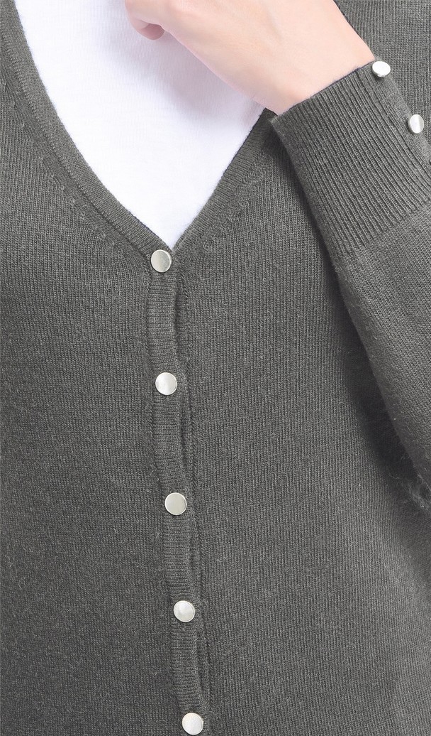 C&Jo V-neck Cardigan With Silver Buttoning And Buttons On Sleeves