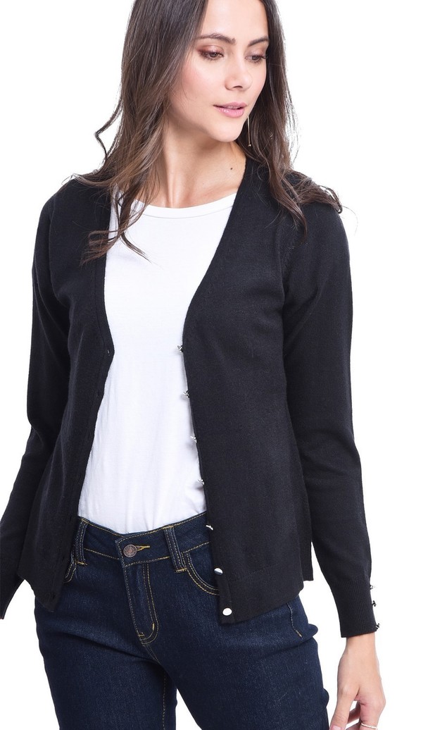 C&Jo V-neck Cardigan With Silver Buttoning And Buttons On Sleeves