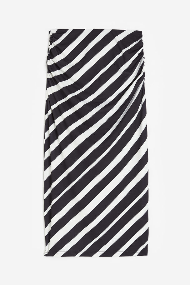 H&M Draped Pencil Skirt Black/striped