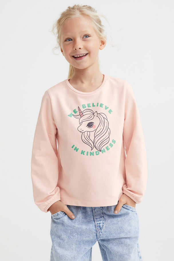 H&M Cotton Sweatshirt Light Powder Pink/unicorn