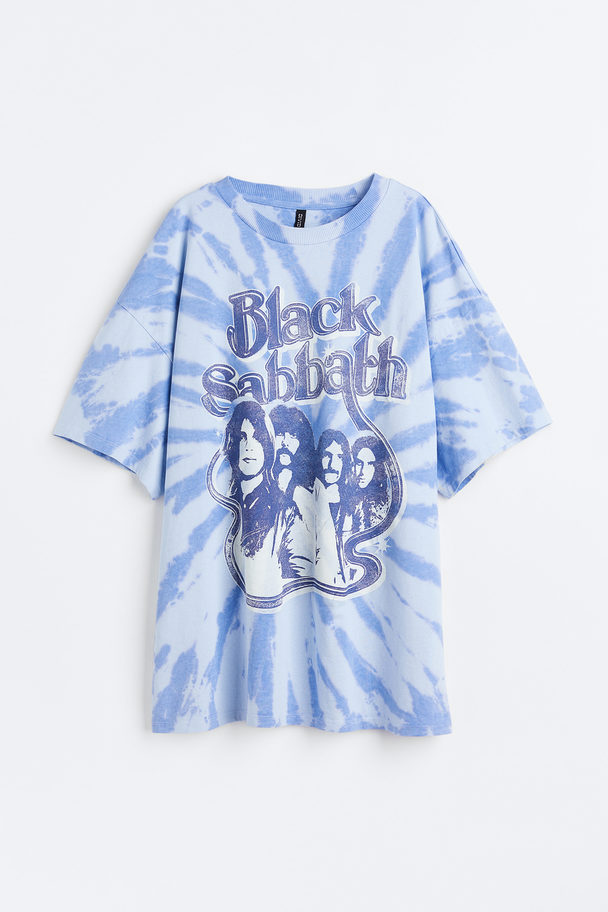 H&M Oversized Printed T-shirt Light Blue/black Sabbath
