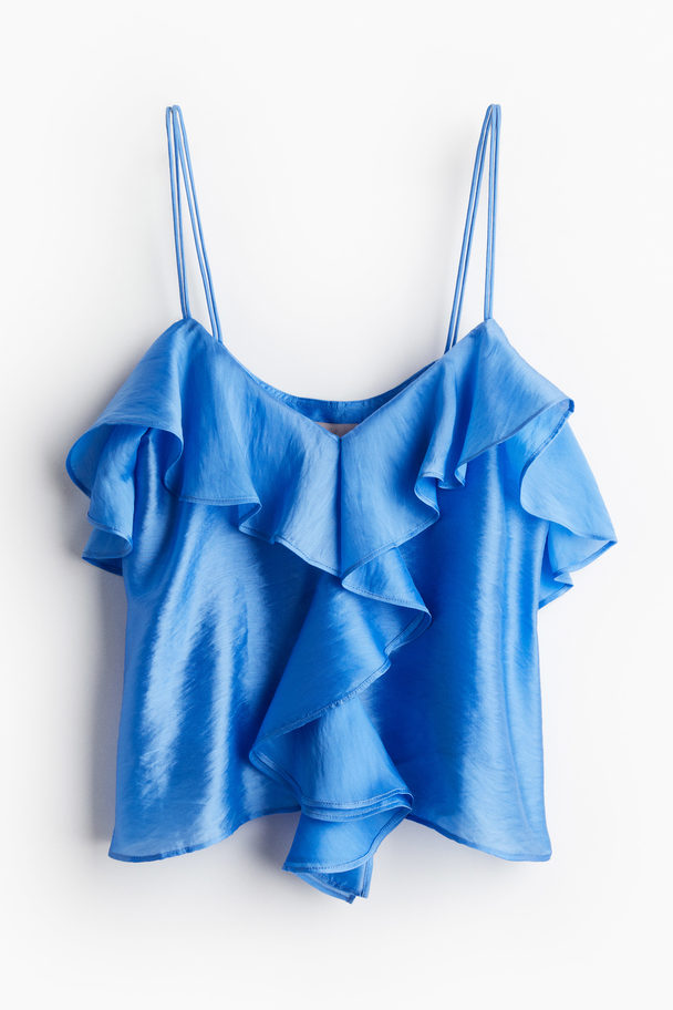 H&M Flounce-trimmed Strappy Top Blue