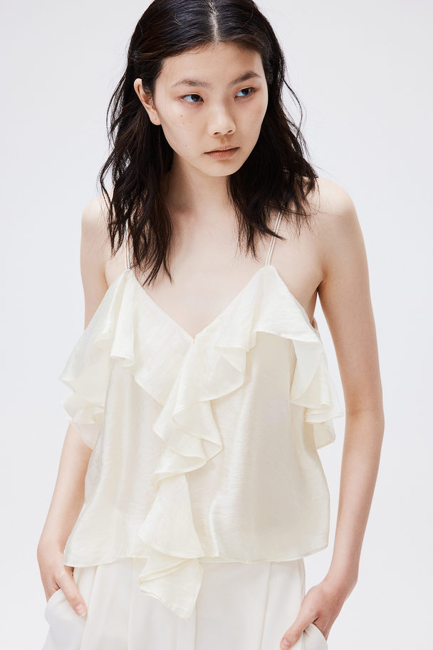 H&M Flounce-trimmed Strappy Top Cream