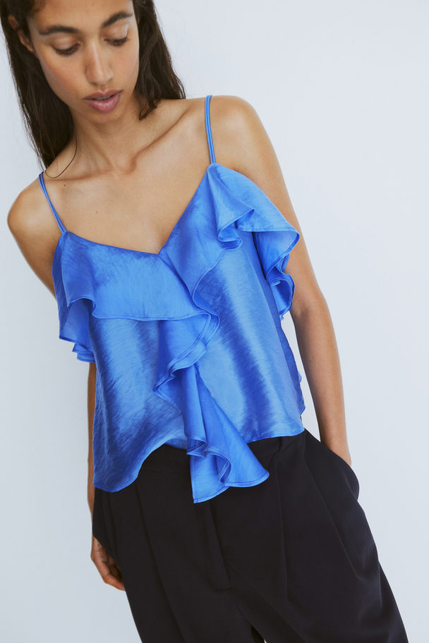 H&M Flounce-trimmed Strappy Top Blue