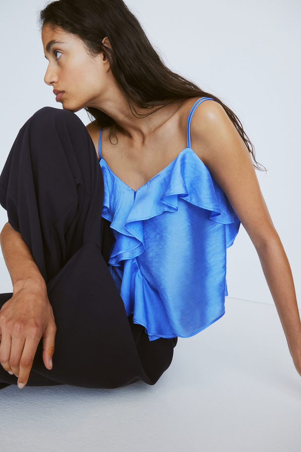 H&M Flounce-trimmed Strappy Top Blue