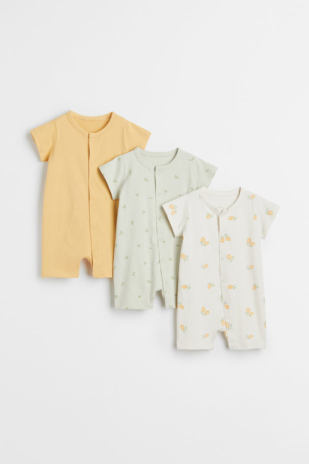 H&M Set Van 3 Katoenen Pyjamapakjes Geel/citroenen