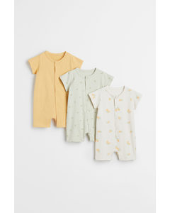 Set Van 3 Katoenen Pyjamapakjes Geel/citroenen
