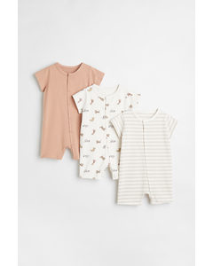 3-pack Cotton Pyjamas Powder Beige/striped
