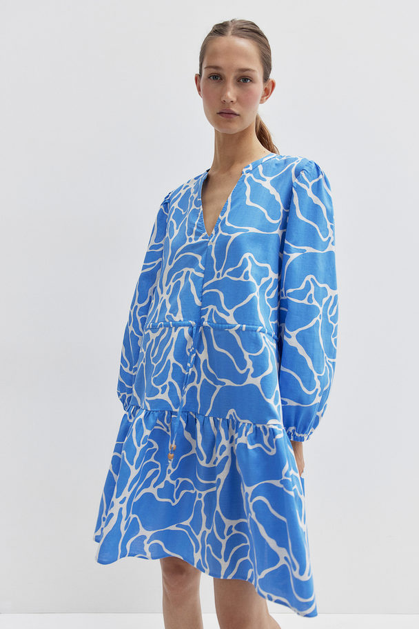 H&M Kleid mit Kordelzügen Blau/Gemustert