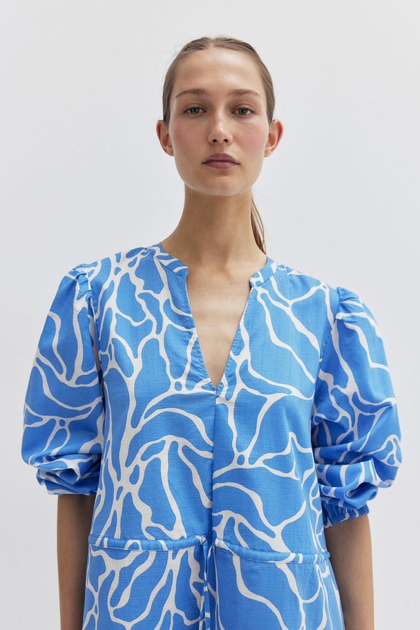 H&M Kjole Med Snøredetalje Blå/mønstret
