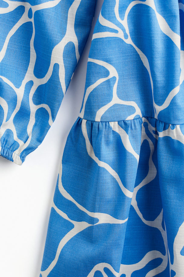 H&M Drawstring-detail Dress Blue/patterned