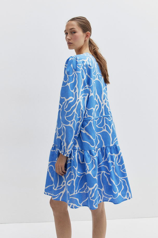 H&M Kleid mit Kordelzügen Blau/Gemustert