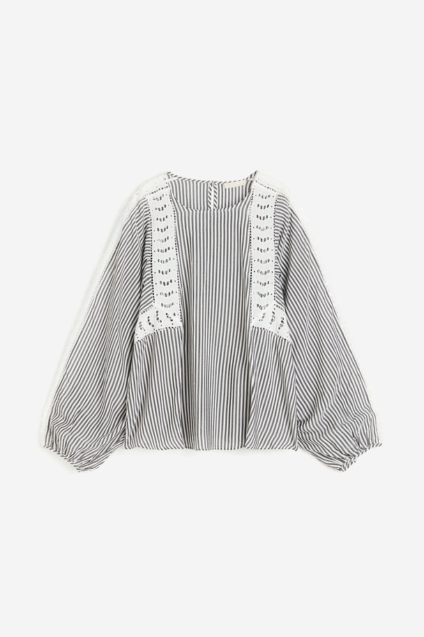 H&M Blouse Met Broderie Anglaise Wit/gestreept