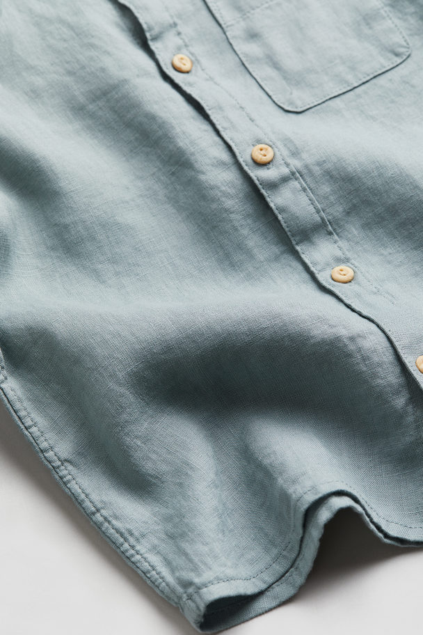H&M Linen Grandad Shirt Light Dusty Turquoise