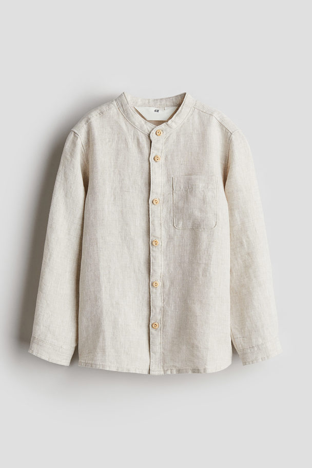 H&M Linen Grandad Shirt Light Beige