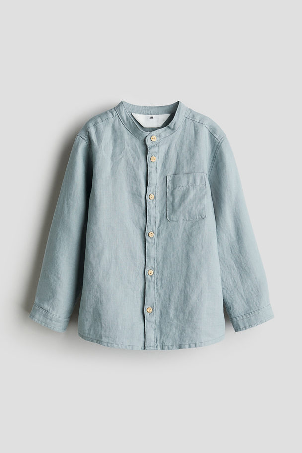 H&M Linen Grandad Shirt Light Dusty Turquoise
