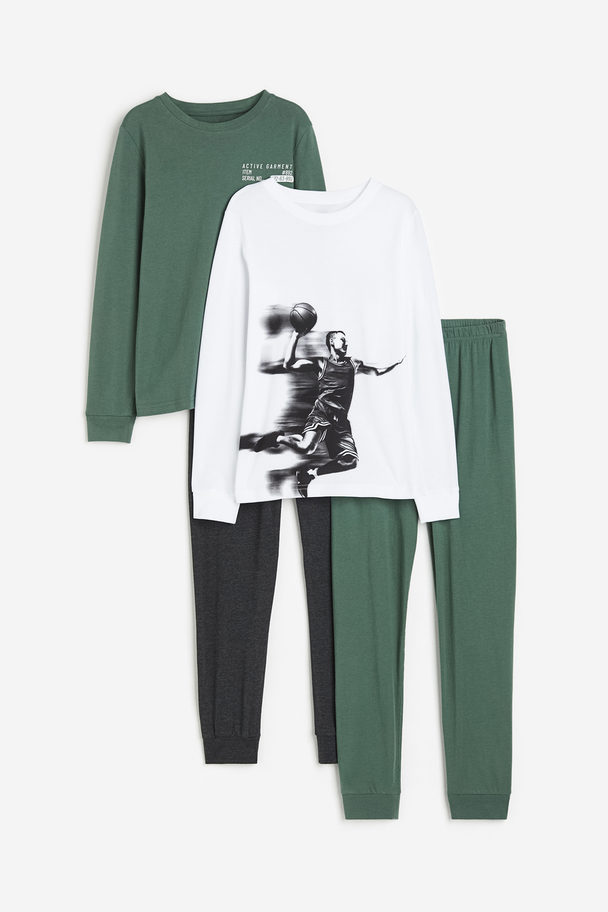 H&M Set Van 2 Katoenen Pyjama's Groen/wit