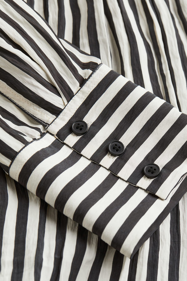 H&M Crinkled Chiffon Shirt Black/striped