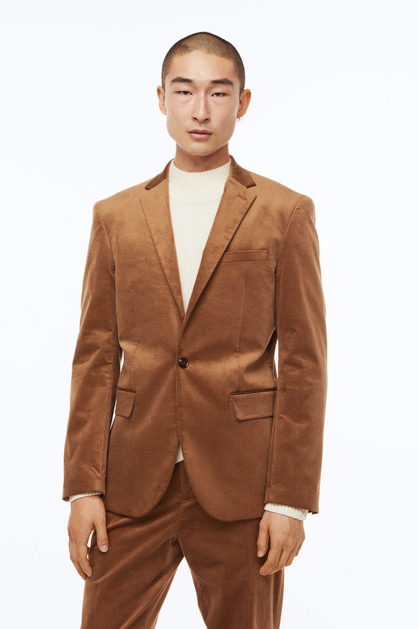 H&M Slim Fit Velvet Jacket Light Brown