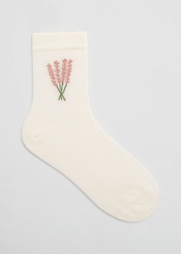 & Other Stories Embroidered Ankle Socks White