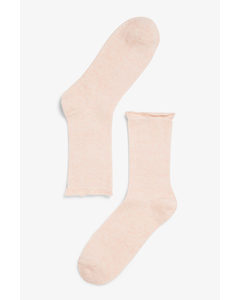 Ribbed Roll-top Socks Light Pink