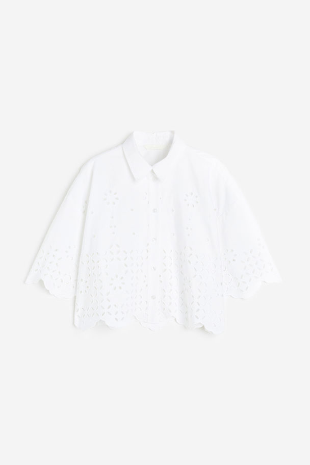 H&M Overhemdblouse Met Broderie Anglaise Wit