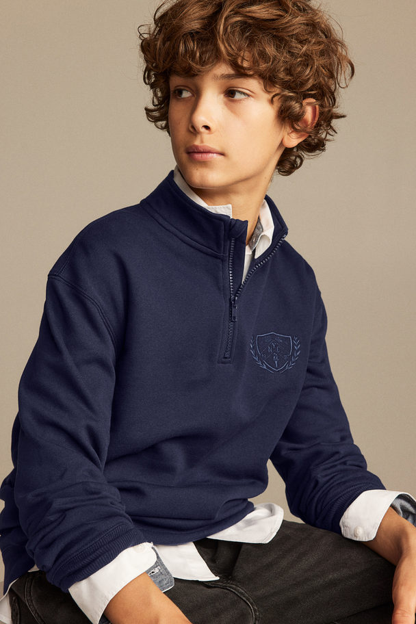 H&M Sweatshirt Med Dragkedja Mörkblå
